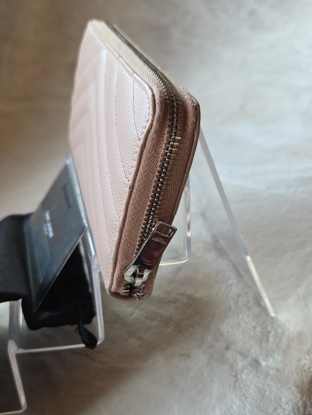 Saint Laurent Light Pink Quilted Zip-Around Wallet with YSL Logo